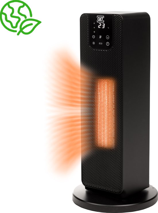 QLT Keramische Kachel met Gloeieffect – Elektrische Torenkachel met PTC Keramisch Verwarmingselement - Verwarming met ECO-modus en LCD-Display – Zwart