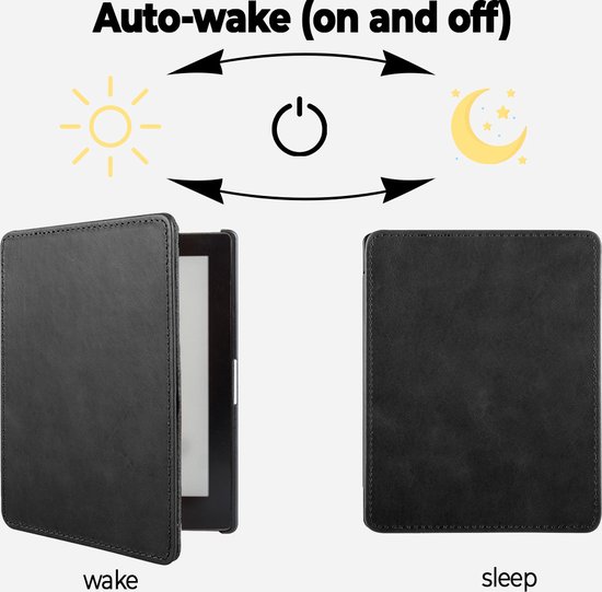 Lunso Geschikt voor Kobo Aura Edition 2 hoes (6 inch) - Leren sleepcover - Zwart van Lunso — afbeelding 5