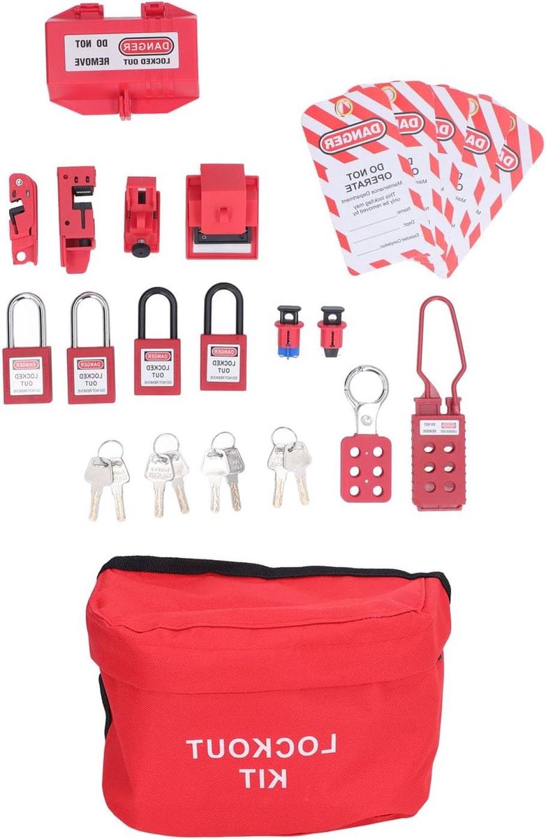 Vergrendeling Tagout-set met 2 Grendels - Stekkervergrendeling - 4 Loto-veiligheidssloten - Hangende Tags - Sleutels en Opbergtas voor Elektrische Veiligheidssloten