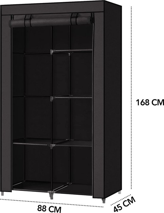 Brixy Kledingkast - Garderobekast - Kleerkast - Opvouwbaar - Stoffen Vouwkast - Campingkast - 88 x 45 x 168 cm - Zwart