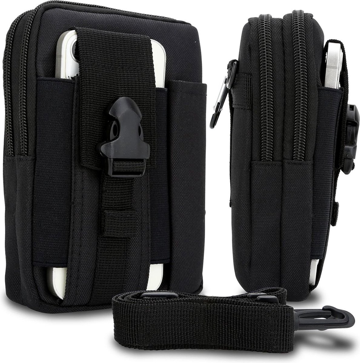 Hoesje geschikt voor ZTE Blade A2 in effen zwart tactische mobiele telefoon molle EDC etui compatibel schoudertache militaire riem case cover