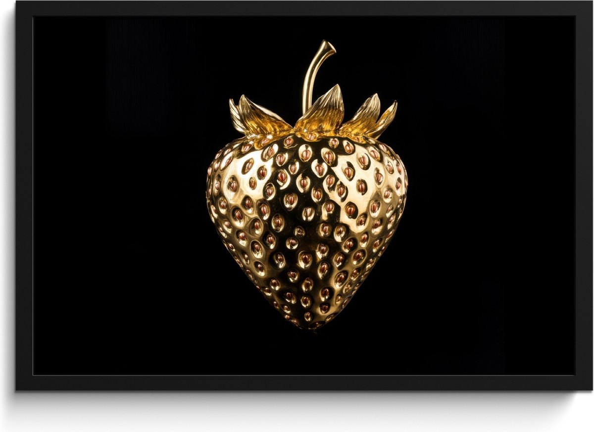 FrameYourWall Fotolijst inclusief poster - Posterlijst 60x40 cm - Posters - Aardbei - Goud - Zwart - Chrome - Foto in lijst - Keuken decoratie muur - Wanddecoratie accessoires - Muurdecoratie - Schilderijen