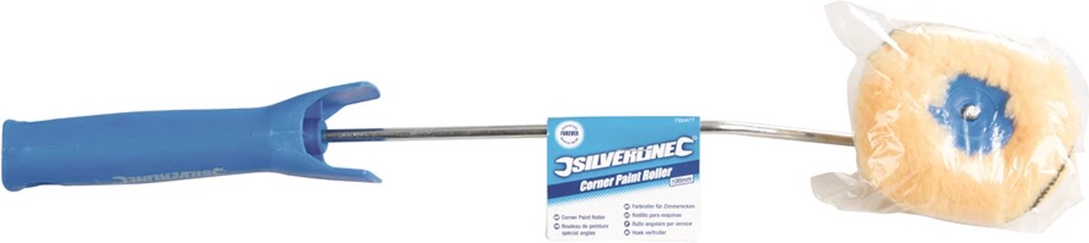 Silverline verfroller hoekmodel - acryl - pluis 12 mm - wit - lang handvat - strakke afwerking in binnenhoeken en rond leidingen