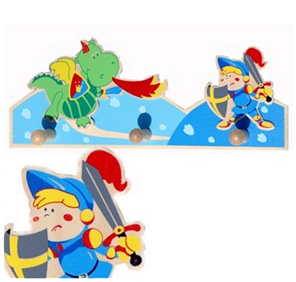 Simply for Kids Houten Kapstok Ridder met 3 Haakjes - Decoratief Kinderkamer Accessoire