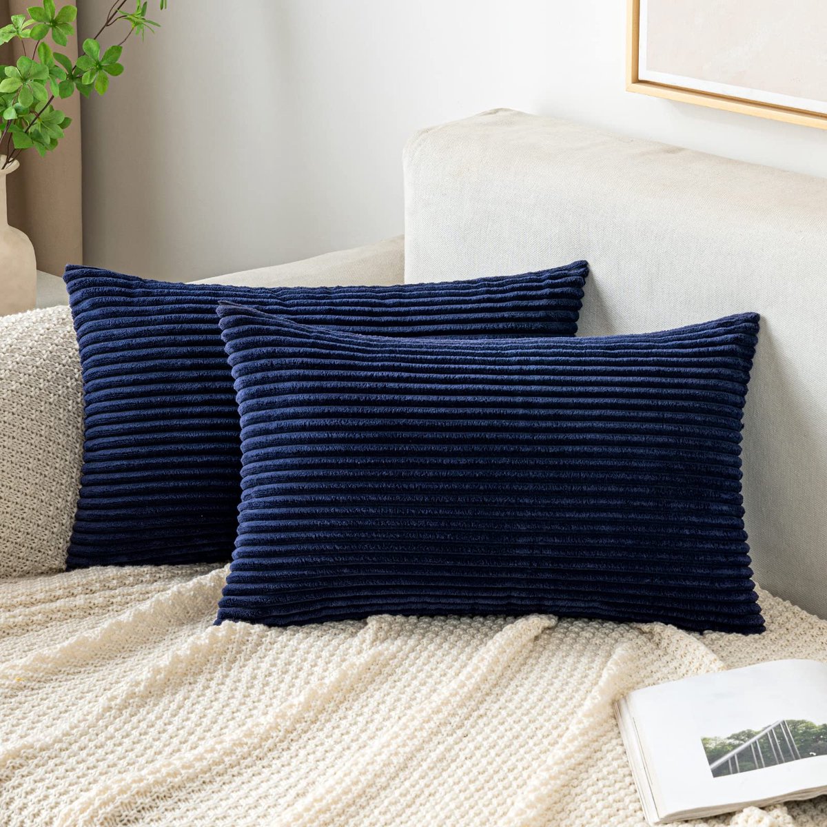 Goodivery ® Sfeervolle Ribfluwelen Sierkussenhoezen voor Diverse Interieurstijlen - Set van 2, Marineblauw