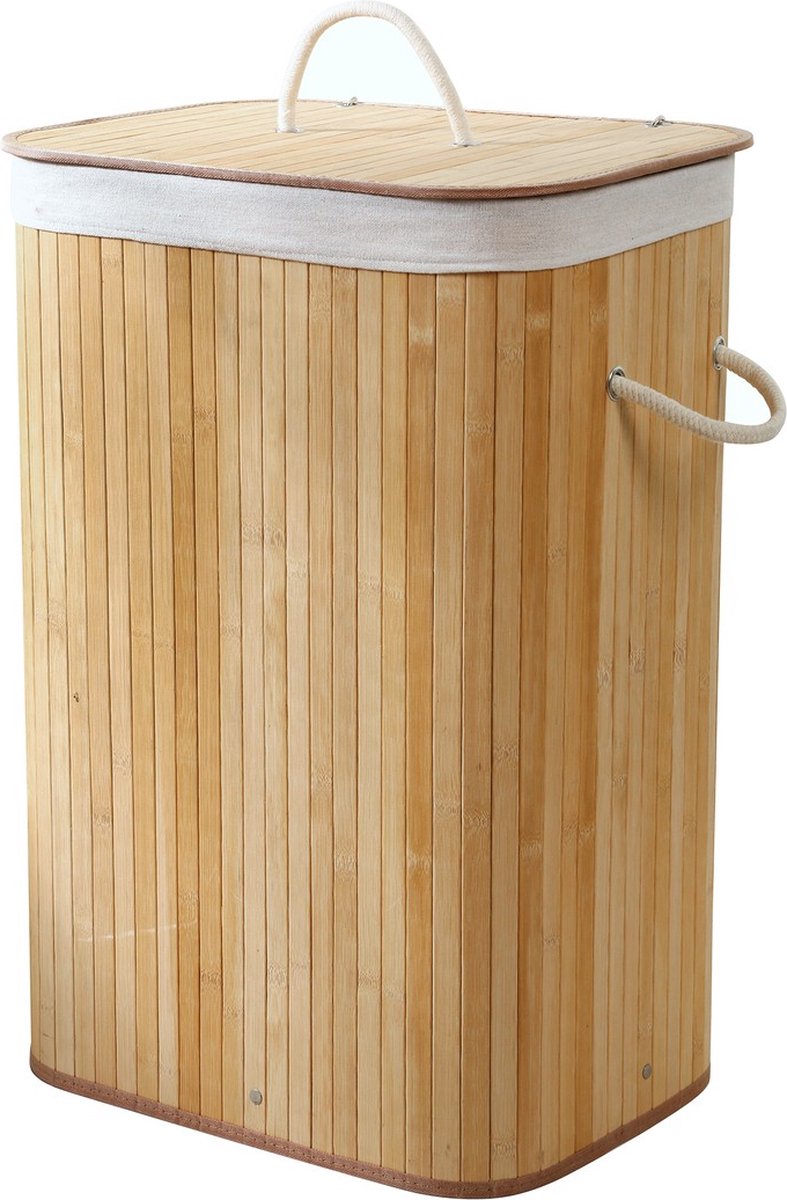 Goedkoopste CALICOSY - Rechthoekige bamboe wasmand 70L - H60 cm