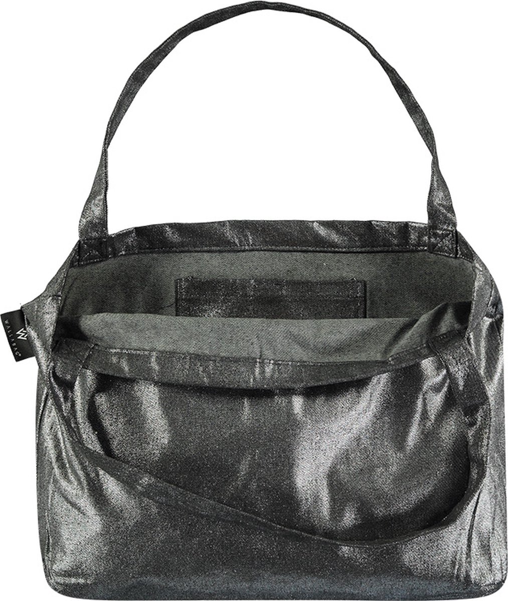 Wallabag - Tote Bag - Luiertas - Shopper - Mom Bag Metallic Denim Silver Black