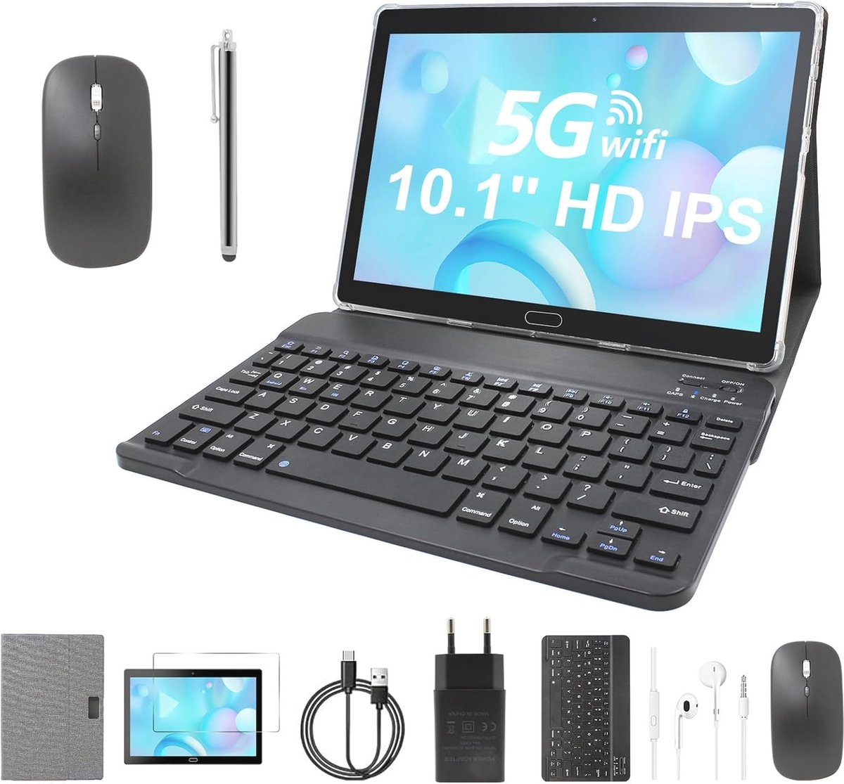 10 Inch Tablet met Android 12, 4GB RAM, 64GB Opslag & 256GB TF-uitbreiding, Dubbele Camera, HD IPS Scherm, Wifi, Bluetooth, GPS