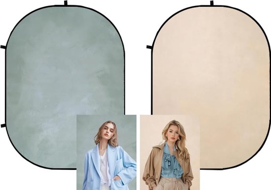 Goodivery ® Fond Pliable Professionnel pour Photographie et Réunions en Ligne, 1,5 x 2 m, Beige/Vert Clair