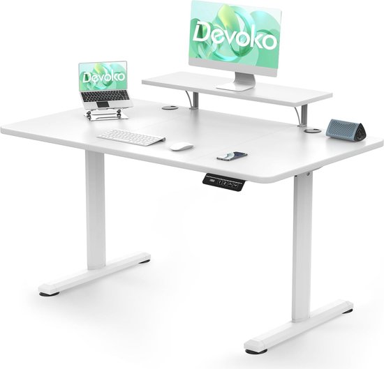 Elektrisch Verstelbaar Bureau - Met Monitorstandaard - 140 of 160 cm T – De Vries Meubels