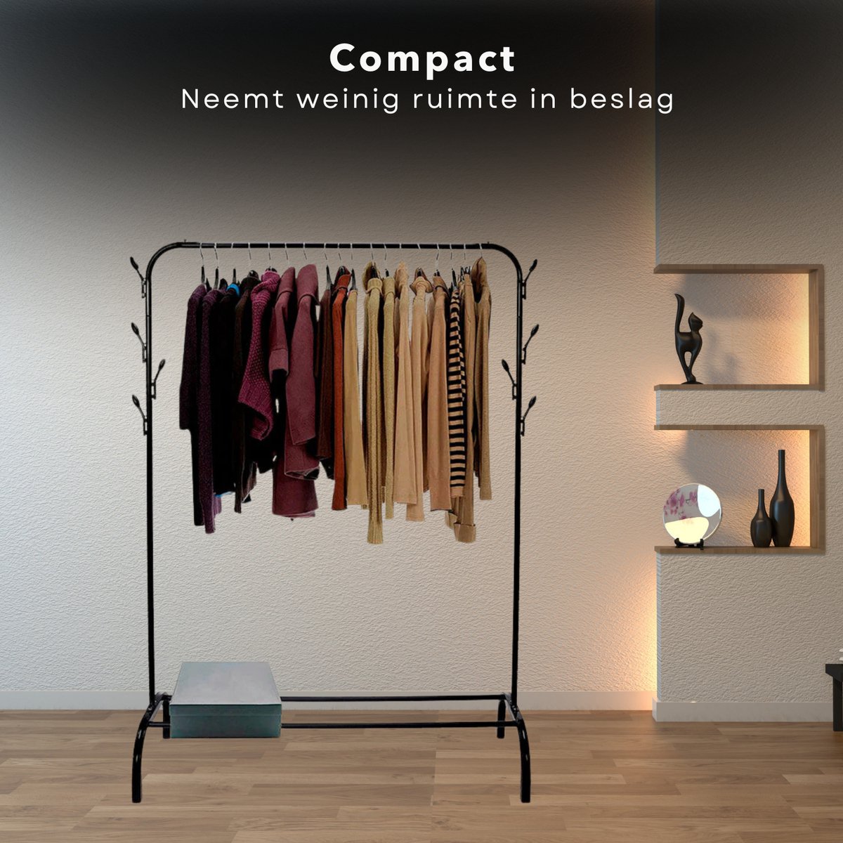 Garderoberek met Kapstok en Schoenenrek - Metalen Kledingrek - 110x40x150 cm - Zwart - Met Haken - Opbergruimte voor Schoenen - Inclusief EBOOK – foto 3