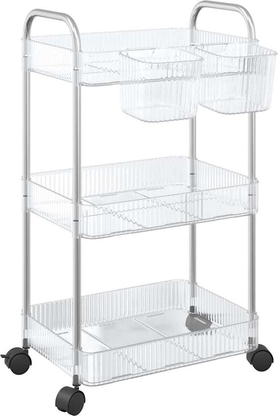 vidaXL Opbergtrolley 2-laags 37x28x43,5 cm acryl transparant, trolley, keukenopbergwagen, gereedschapswagen, opbergwagen op wielen, badkamertrolley