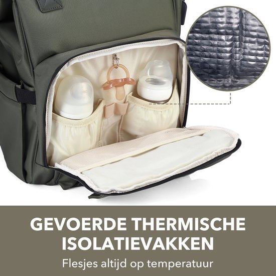 Brisby overzichtelijke luiertas - verzorgingstas - met buggymontage en stay-open frame - gratis verschoonmatje - USB oplaadfunctie - geïsoleerde flessen vakjes - groen van Brisby — afbeelding 4