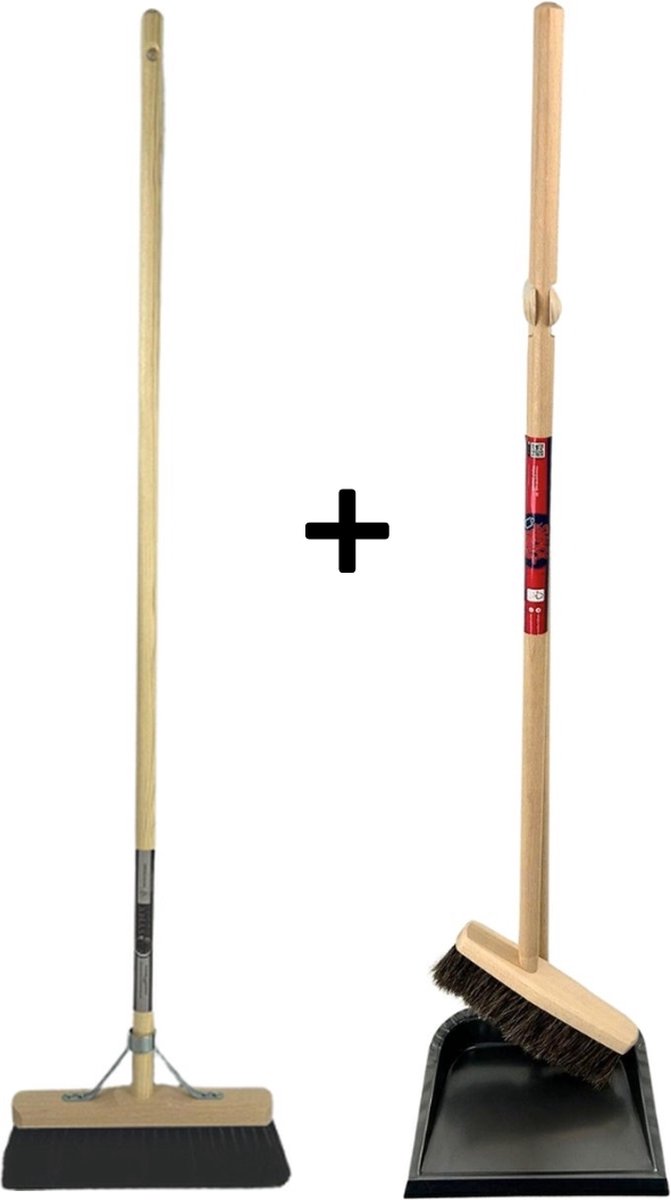 Goedkoopste Synx Tools Zachte bezem en Stoffer en Blik met Lange Steel Schoonmaakset - 97cm - duster - Hout/Metaal - Paardenhaar Zaalveger (30 cm) met steel 120 cm - Combi set - Compleet Schoonmaakset voor Binnenruimtes