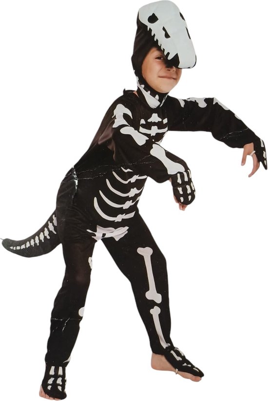 Verkleed kostuum - Dino Skelet - verkleedpak - Maat 110 - 2 delig - carnaval - feest -Halloween