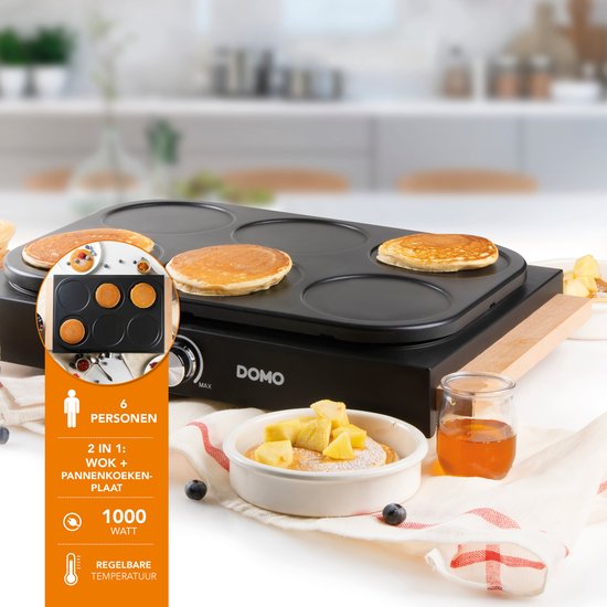 DOMO DO8719W Wok party set - 6 personen - Ook voor pannenkoeken - 1000 W - Houten handvaten — afbeelding 2
