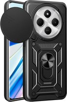 Casemania Coque pour Xiaomi Redmi 14C - Zwart - Armor Kickstand Back Cover avec Protection de Caméra