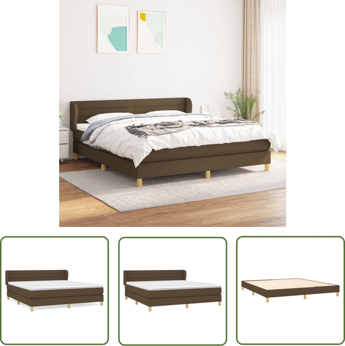 The Living Store Boxspring met matras stof donkerbruin 180x200 cm - Boxspringbed - Boxspring - Tweepersoonsbed - Donkere Kleur - Houten Frame