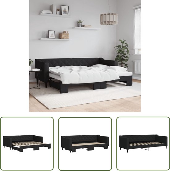The Living Store Canapé convertible avec lit gigogne 80x200 cm tissu noir - Canapé convertible - Canapé convertible - Lit double - Lit 2 personnes - Coin salon