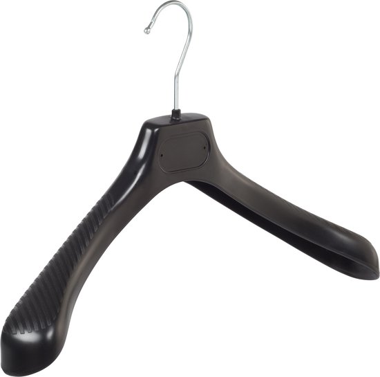 De Kledinghanger Gigant 10 X Mantelhanger / Kostuumhanger Kunststof Zwart Met Schouderverbreding En Broeklat 49 Cm 590334624
