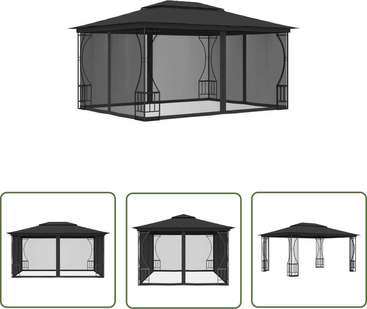 Outdoor shelter with nets, 300x400x265 cm in anthracite color. Ideal for garden use as a party tent or veranda.
