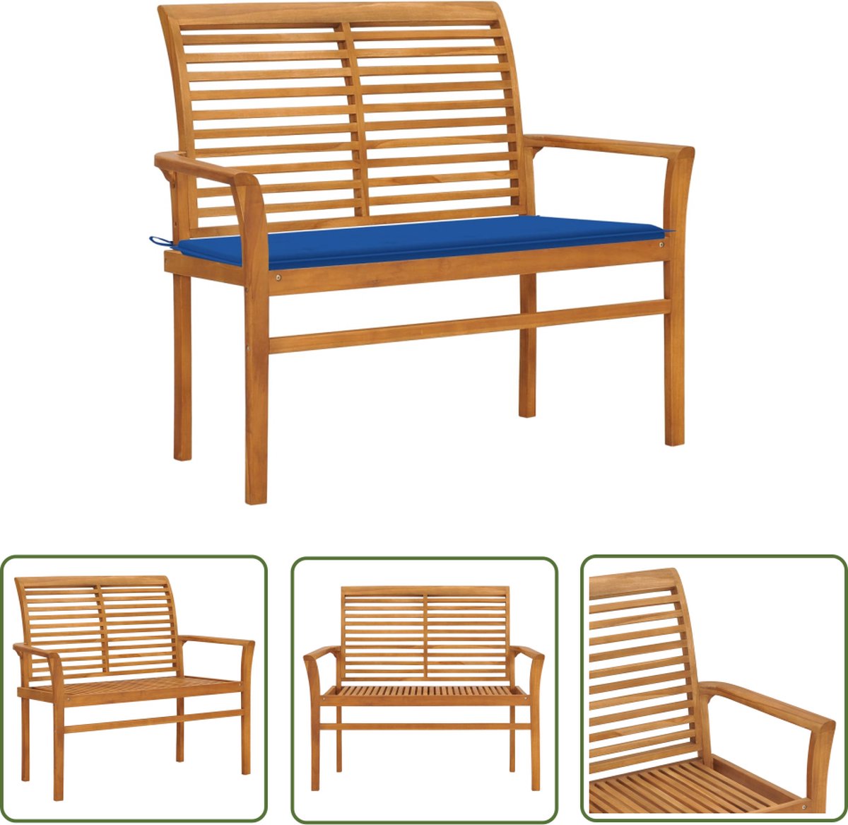 vidaXL Teakwood - Tuinbank - Tuinbank met koningsblauw kussen 112 cm massief teakhout - Outdoor Furniture - Tuinset - Lounge Set