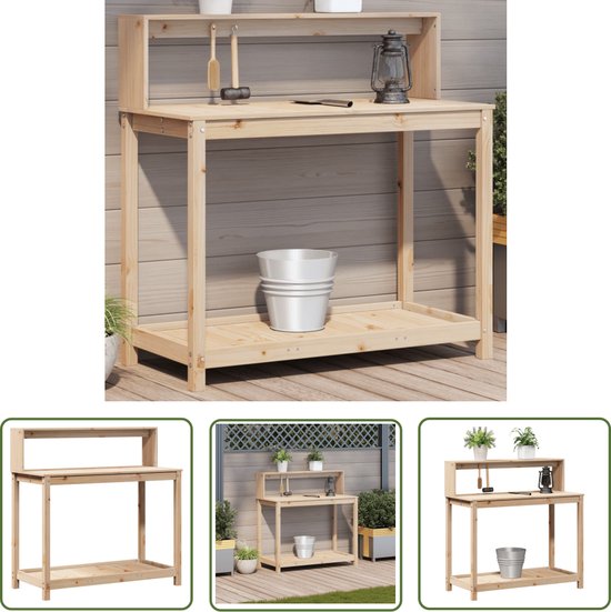 Table de travail de jardin en bois The Living Store - 108 x 50 x 109,5 cm - Bois de pin Massief