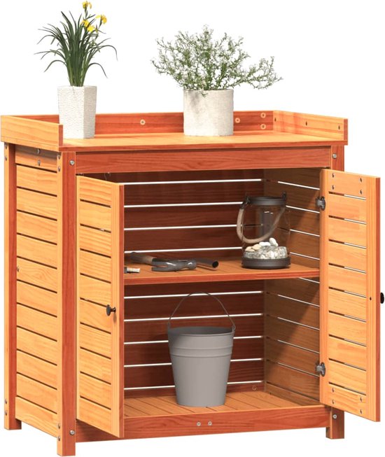 The Living Store Table d'empotage en bois de pin Massief - 82,5 x 50 x 86,5 cm - Espace de rangement - Ventilé - Look rustique naturel
