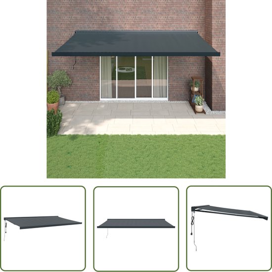 Auvent Rétractable 4,5x3 M Anthracite - Tissu Polyester, Aluminium, Pour Terrasse Ou Porte