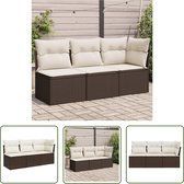 vidaXL Lounge Set - Tuinbank - Tuinbank 3-zits met kussens poly rattan bruin - Buitendecoratie - Outdoor Furniture - Patio Furniture