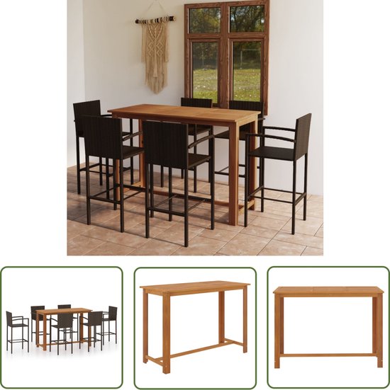Ensemble de bar de jardin en résine Poly marron The Living Store - 150 x 70 x 105 cm - Bois d'acacia - Décoration extérieure - Set de salon - Table de jardin - Tabourets de bar - Mobilier Plein air