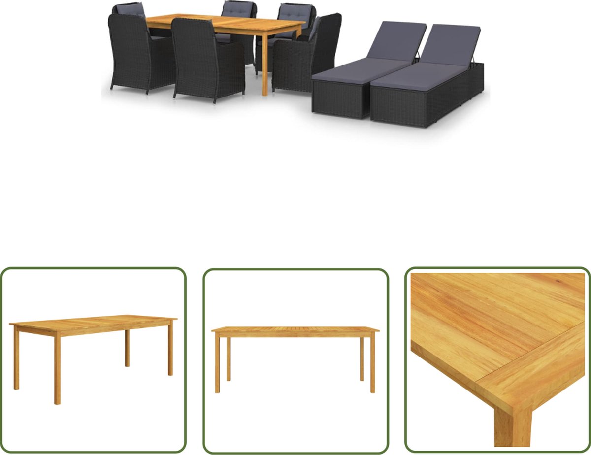 Zwarte tuinset van Acacia hout met tuinbank en lounge set.