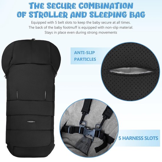 Thermische kinderwagenslaapzak - Waterdichte en winddichte winterslaapzak - Wasbare warme babyslaapzak - Waterdichte en winddichte kinderwagenaccessoires - Geschikt voor baby's van 0-36 maanden (zwart) — afbeelding 5