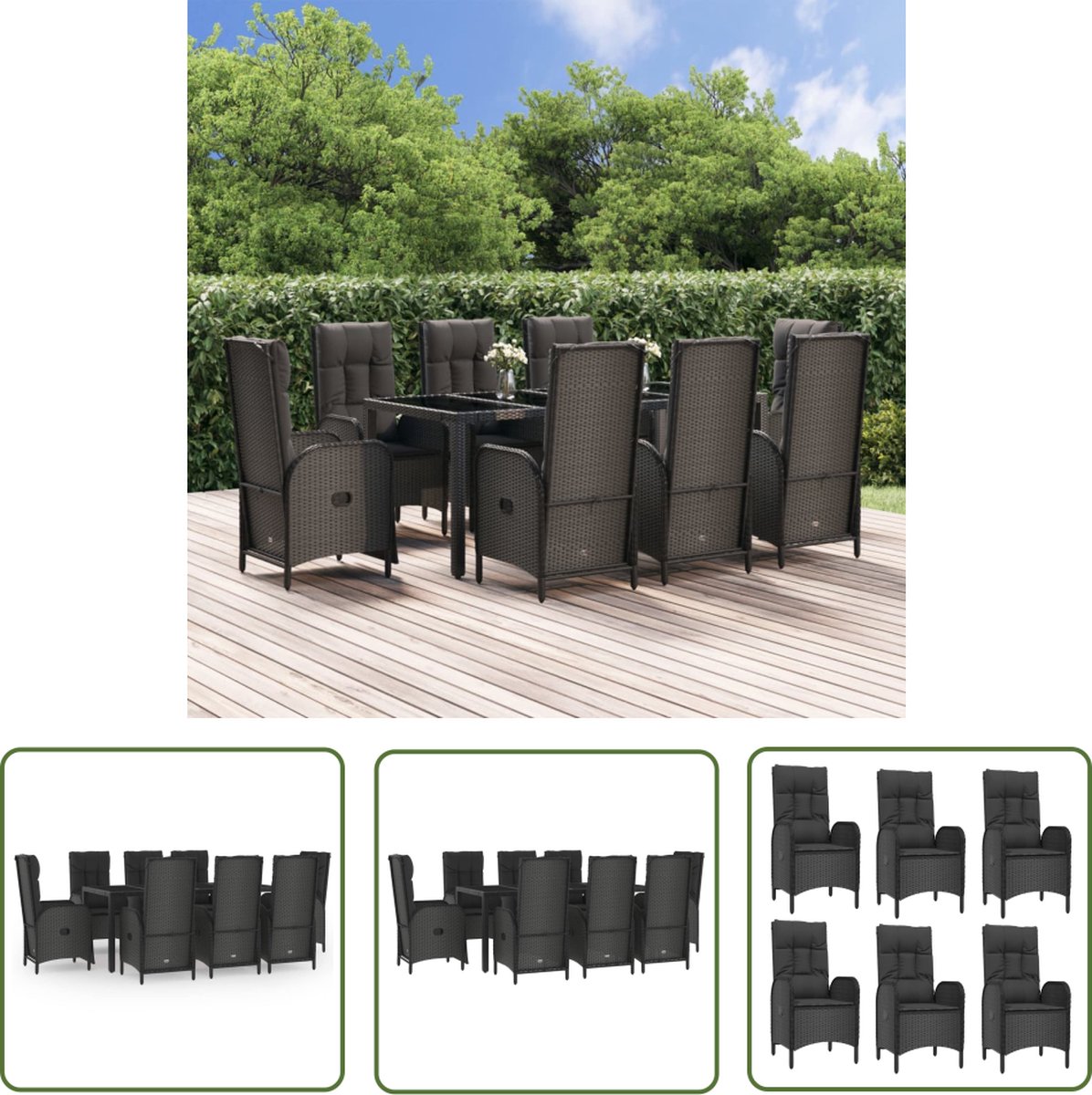 The Living Store 9-delige Tuinset poly rattan zwart - Tuinset - Lounge Set - Outdoor Furniture - Eetkamerset - Patio Set