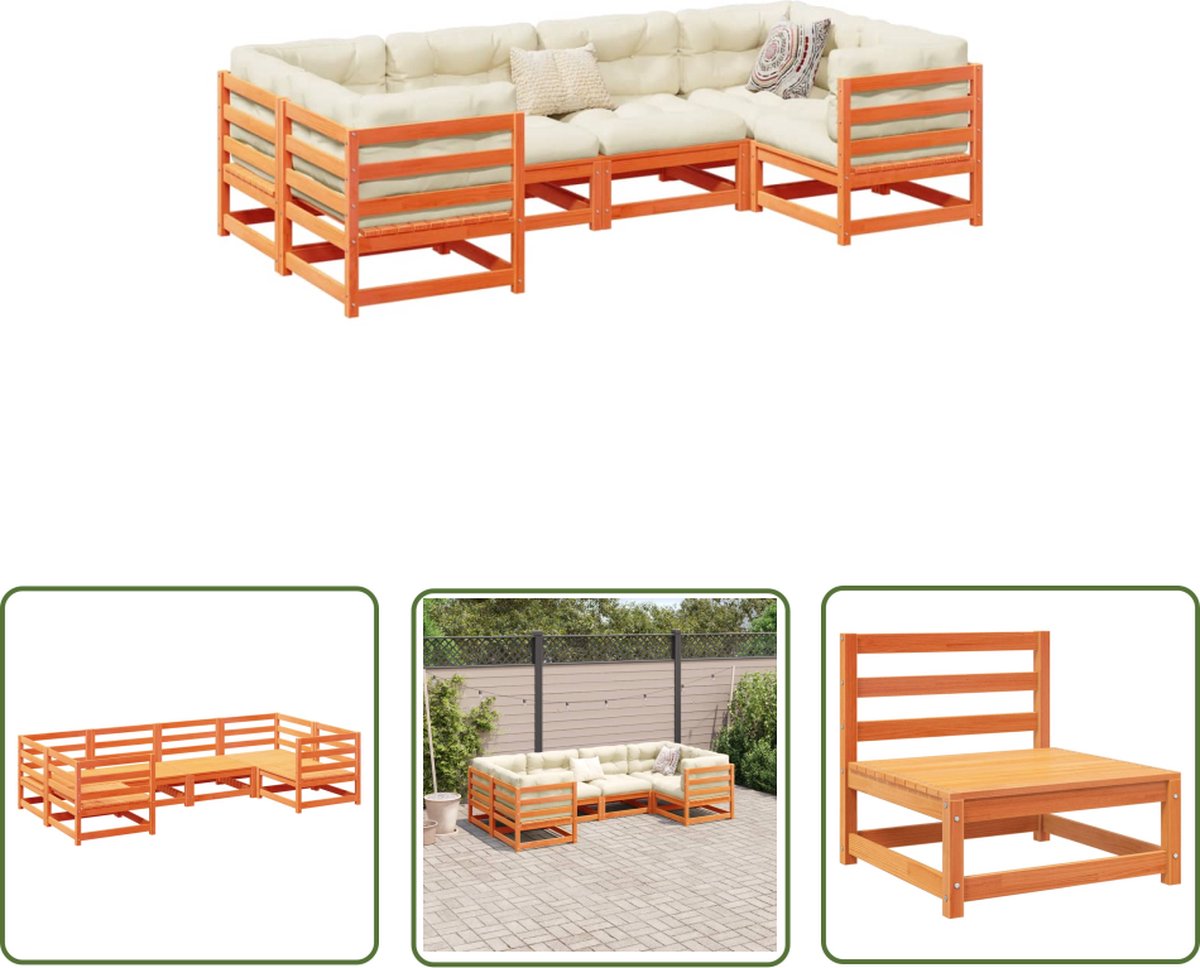 The Living Store 6-delige Loungeset massief grenenhout wasbruin - Tuin Lounge Set - Tuinset - Loungebank - Houten Bank - Grenenhout The Living Store 6-delige Loungeset massief grenenhout wasbruin - Tuin Lounge Set - Tuinset - Loungebank - Houten Bank - Grenenhout - Image 1