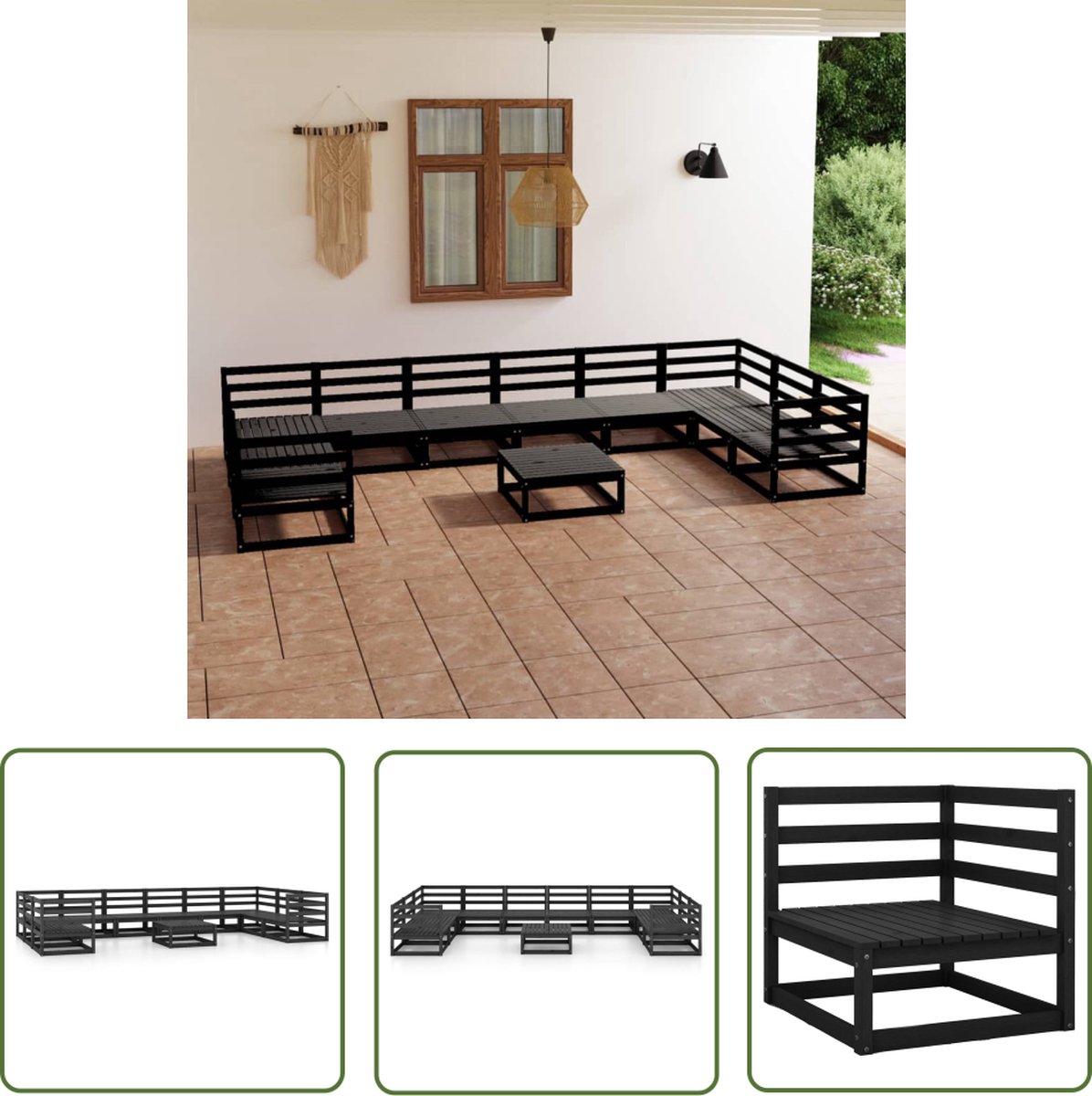 The Living Store 11-delige Loungeset massief grenenhout - Tuinmeubel - Lounge Set - Buitentijd - Houten Meubel - Relaxen