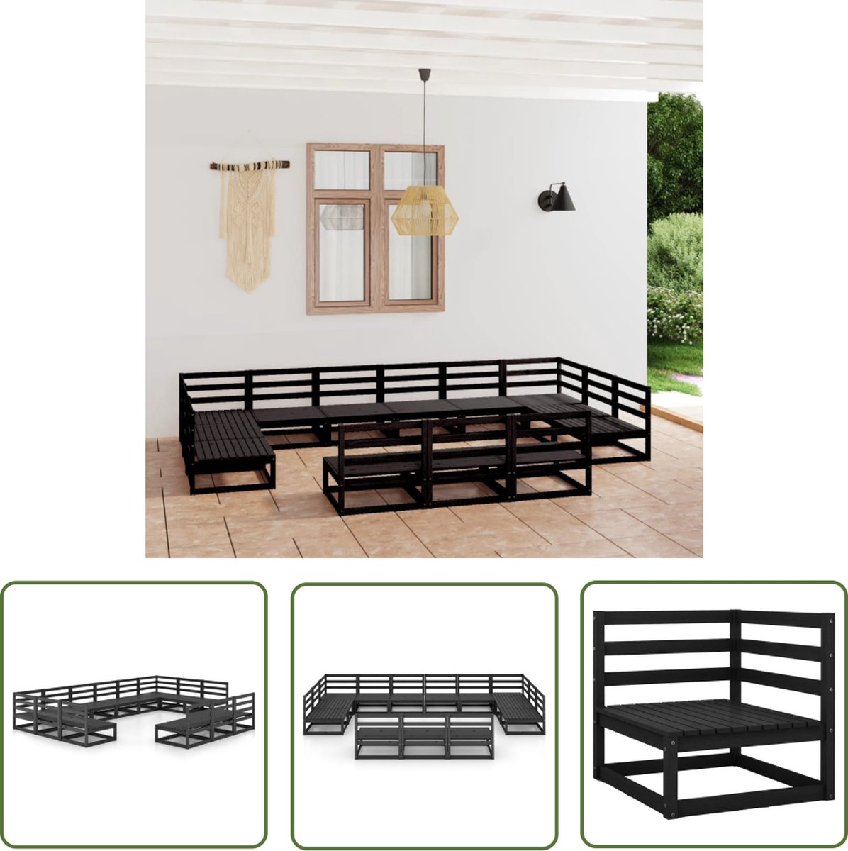 Massief grenenhouten loungeset voor buiten met bank en tafel - Tuinmeubilair.