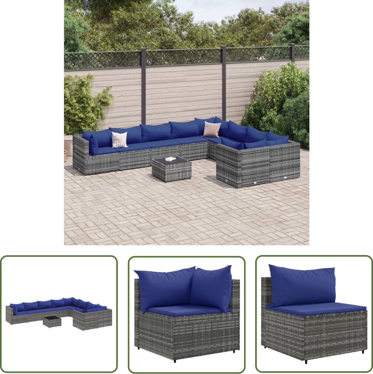 Grijze poly rattan loungeset met kussens voor buiten - The Living Store.