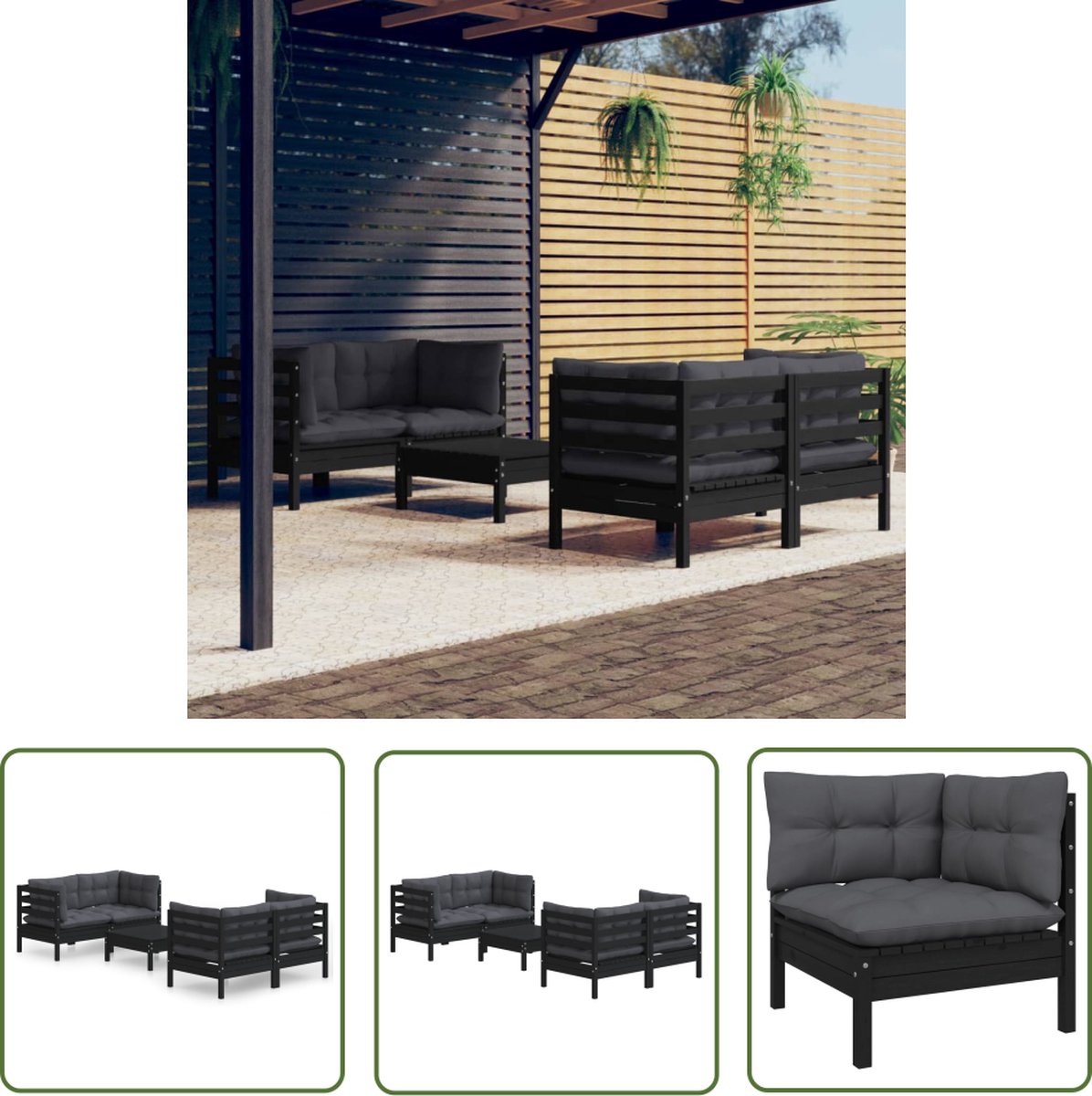 The Living Store 5-delige Loungeset met antracietkleurige kussens grenenhout - Loungeset - Tuinlounge - Houten Lounge - Loungestoel - Buitendiner