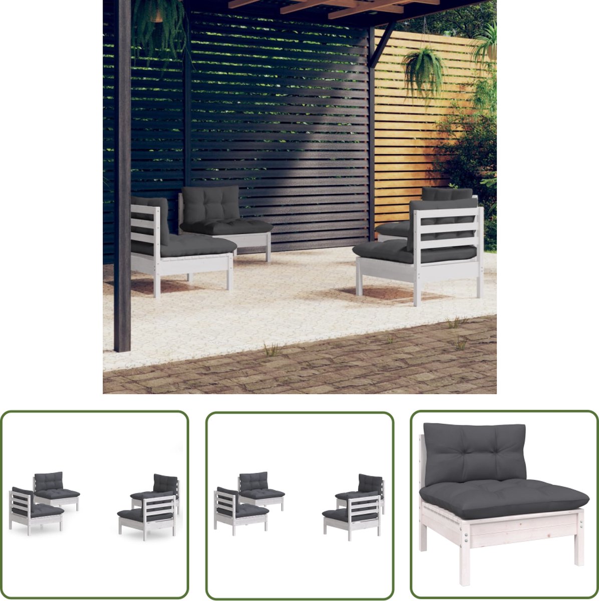The Living Store 4-delige Loungeset met antracietkleurige kussens grenenhout - Loungeset - Tuinset - Houten Lounge - Buitendiner - Loungebank