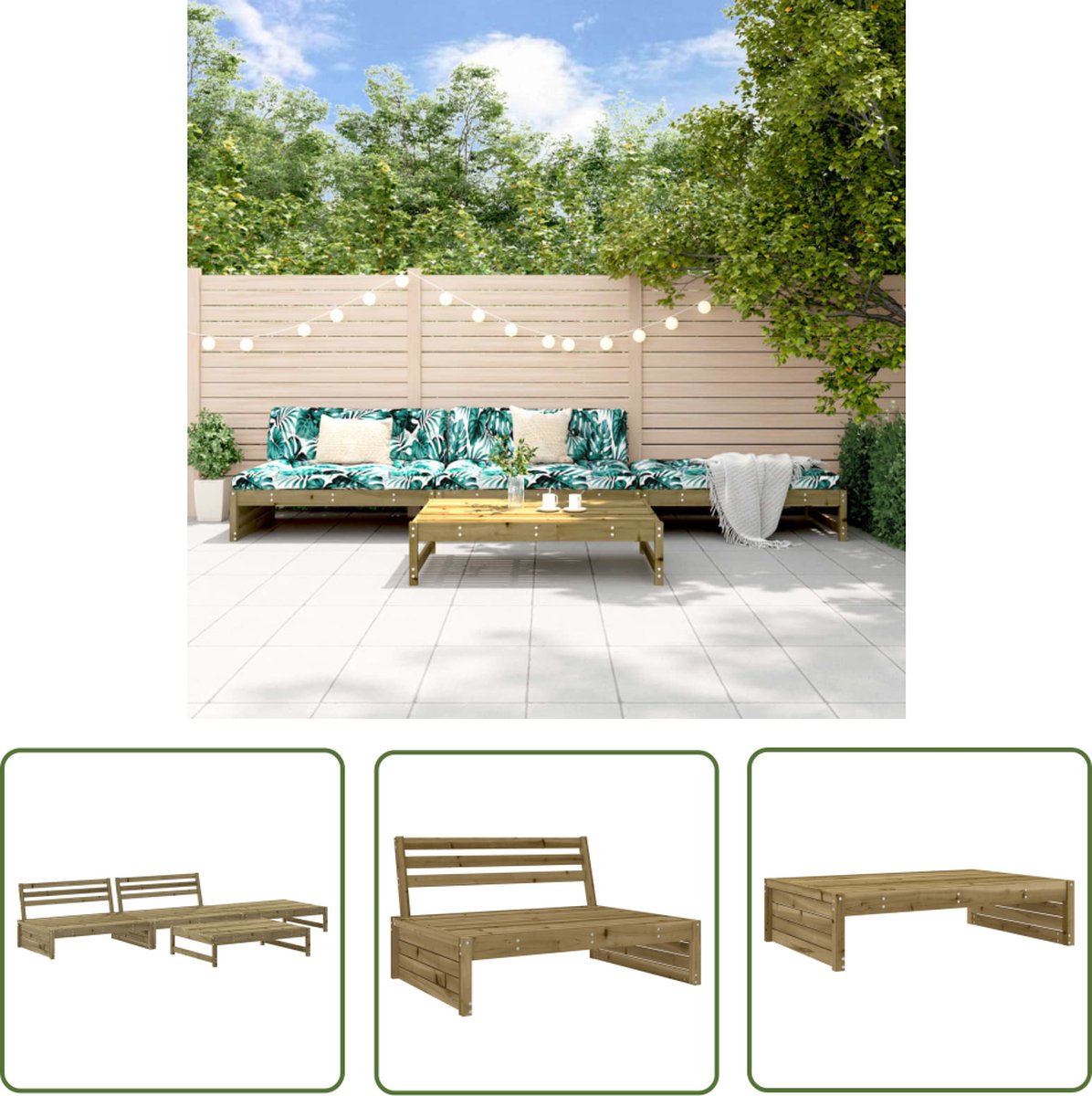 The Living Store 4-delige Loungeset geïmpregneerd grenenhout - Loungeset - Tuinset - Tuinmeubel - Hout Meubel - Grenenhouten Lounge