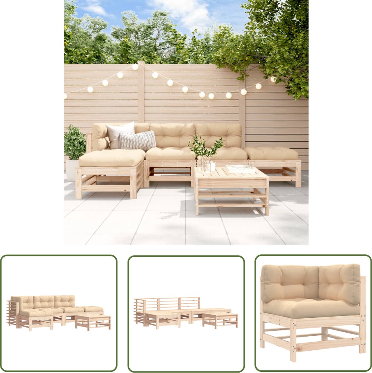 The Living Store 6-delige Loungeset met kussens massief hout - Loungeset - Tuinset - Hout Lounge - Teak Lounge - Outdoor Furniture