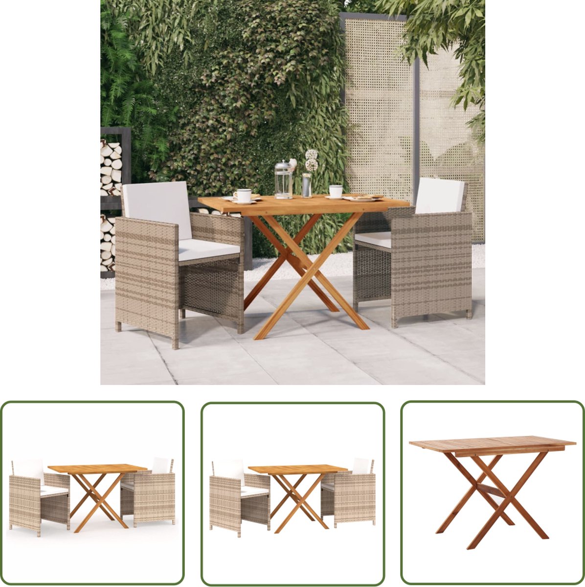 Tuinset met beige kussens en Acacia houten details - The Living Store.
