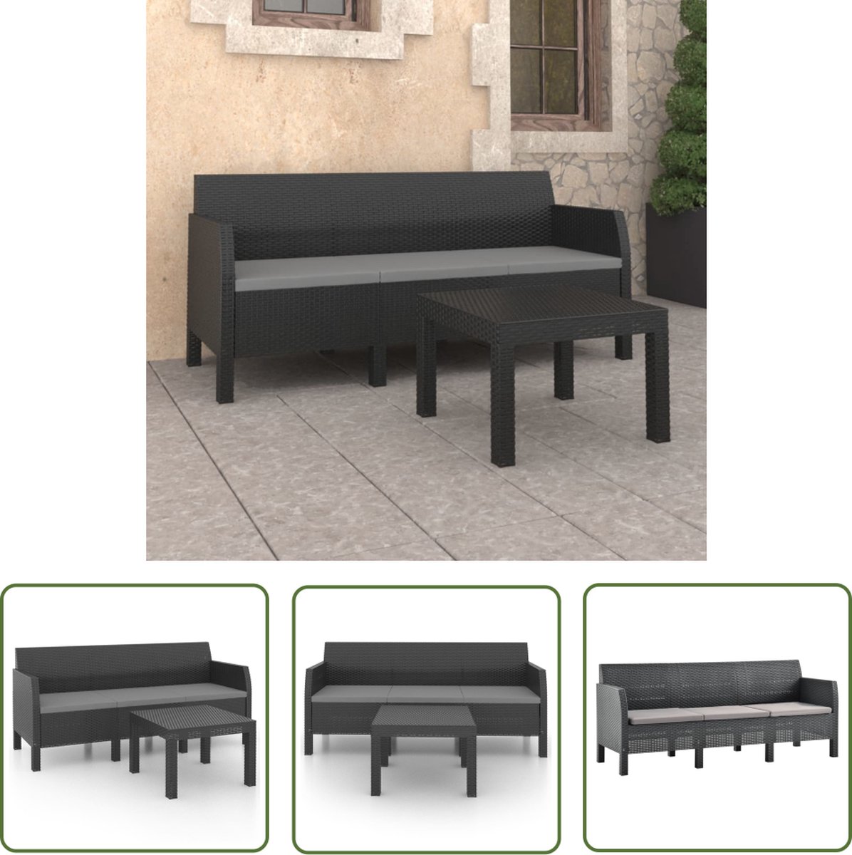 The Living Store 2-delige Loungeset met kussens PP rattan antracietkleurig - Tuinstoel - Lounge Set - Buitentijd - Relaxen - Terrasmeubilair The Living Store 2-delige Loungeset met kussens PP rattan antracietkleurig - Tuinstoel - Lounge Set - Buitentijd - Relaxen - Terrasmeubilair - Afbeelding 1