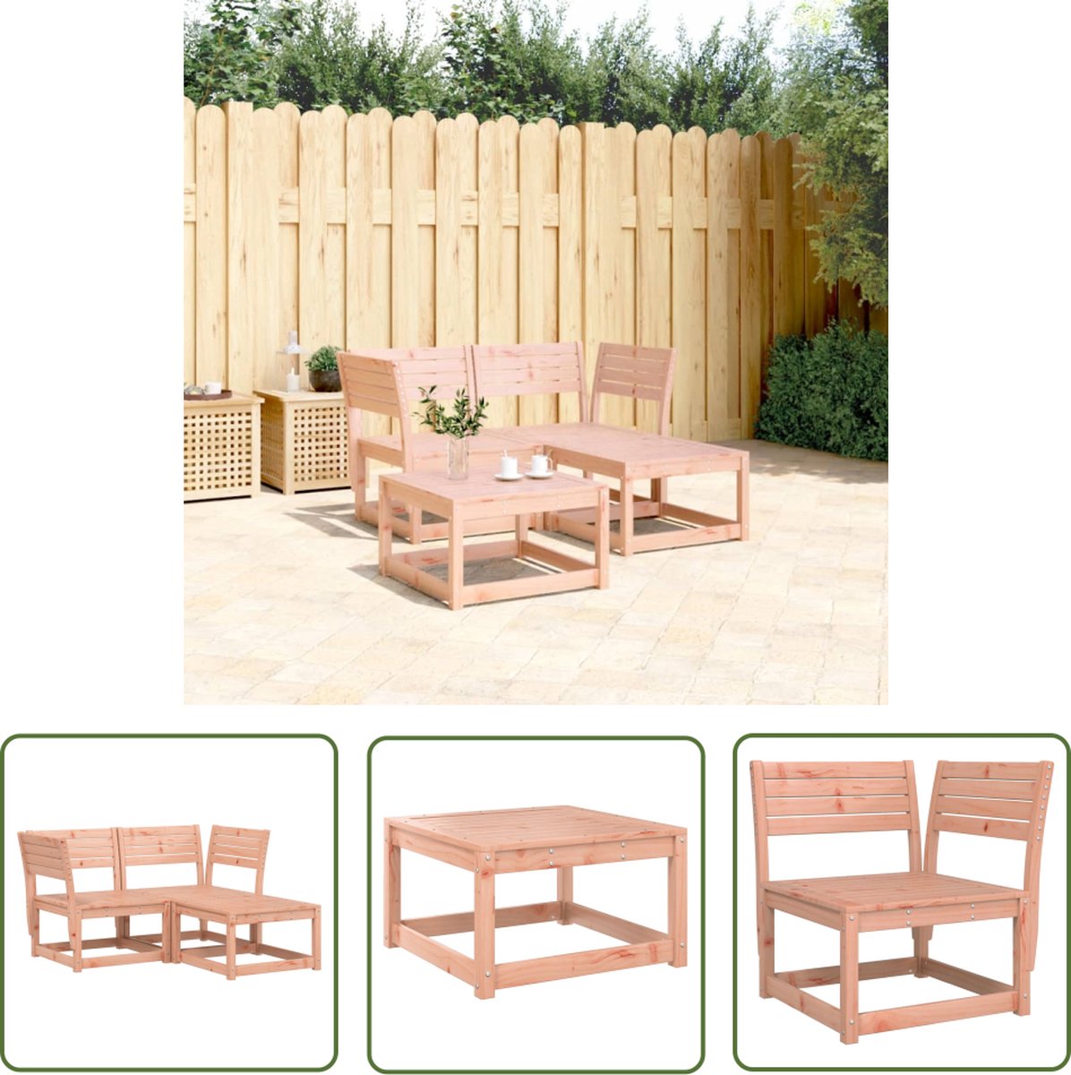 The Living Store 3-delige Loungeset massief douglashout - Hoeken Bank - Lounge Set - Tuinset - Houten Bank - Buitendecoratie