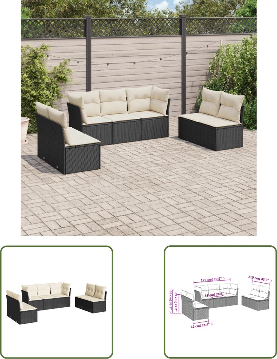 Zwarte poly rattan Loungeset met kussens - Buitendecoratie - Tuinmeubels