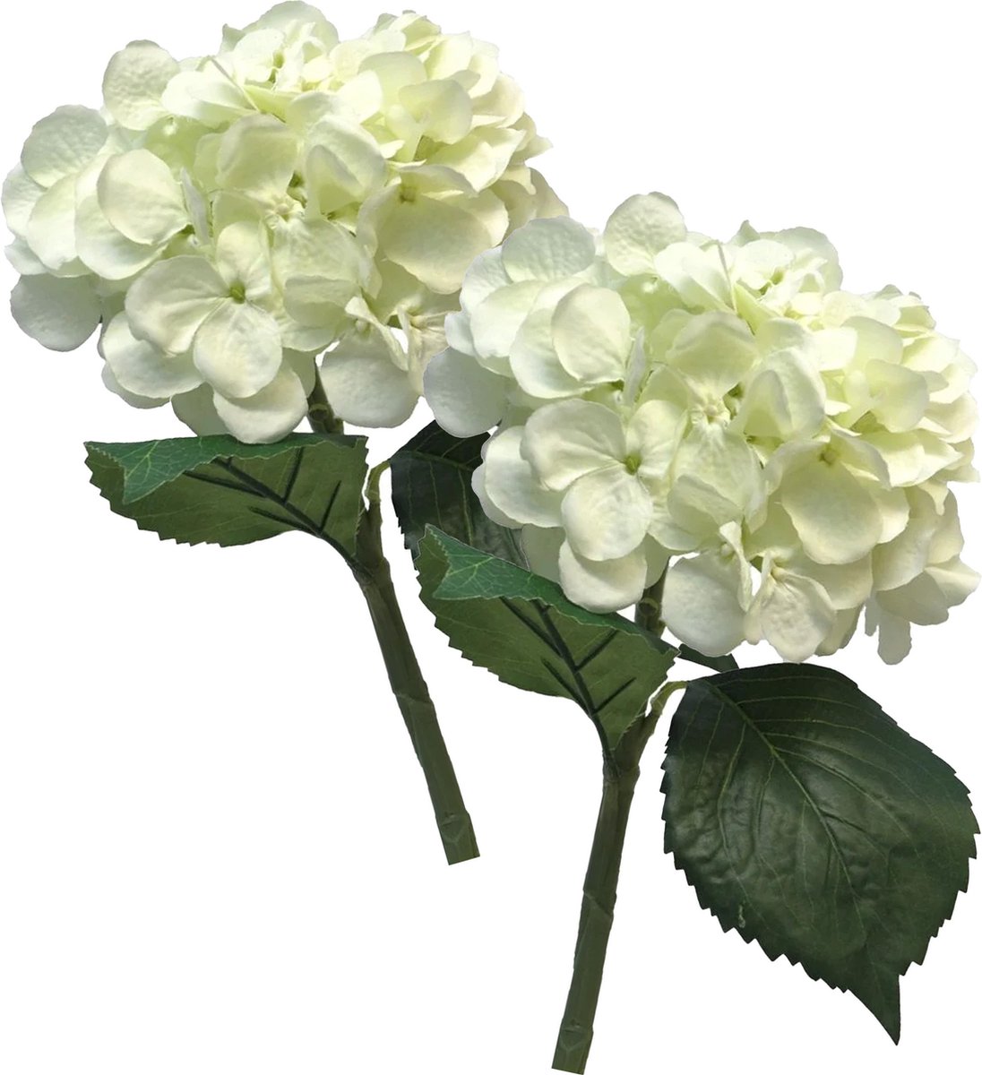 Bellatio Design Kunstbloem Hortensia tak - 5x - creme wit - 48 cm - losse steel - Kunst zijdebloemen - hydrangea