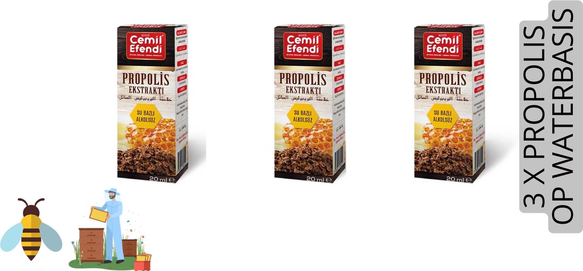 Goedkoopste Cemil Efendi - 3 Stuks Propolis Bee Power 3x20 (.ml) | Op Waterbasis | High Quality Propolis | 3 Flesjes | 3 Producten voor 1 prijs | HALAL |