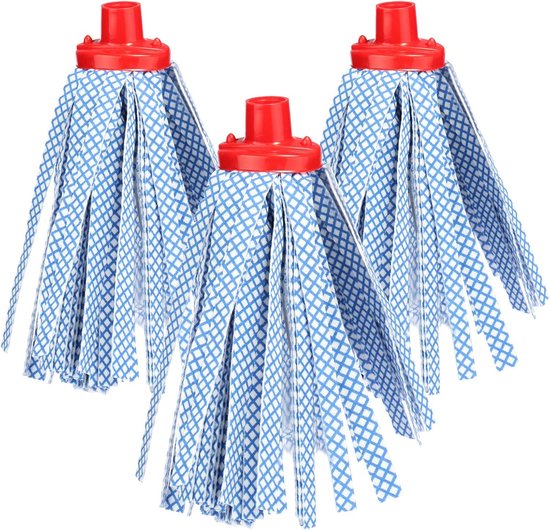 Foto: 3 x reservekop met synthetische strips klassieke reservemop met absorberende wisstrips wringmopkop
