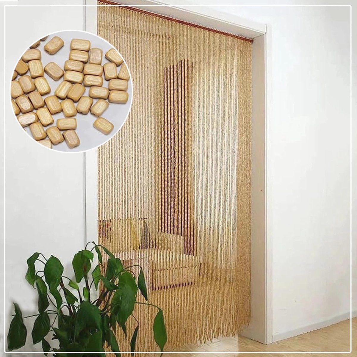 Handgemaakt bamboe kralengordijn 80x200 cm - Natuurlijke houten decoratie voor deuren en ramen